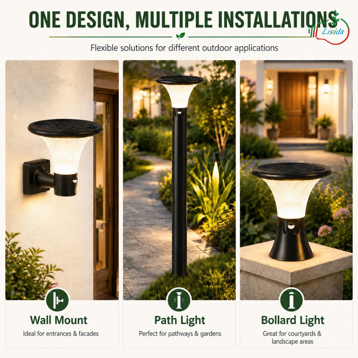 Diamond Solar Garden Light One Fixture Three Installations