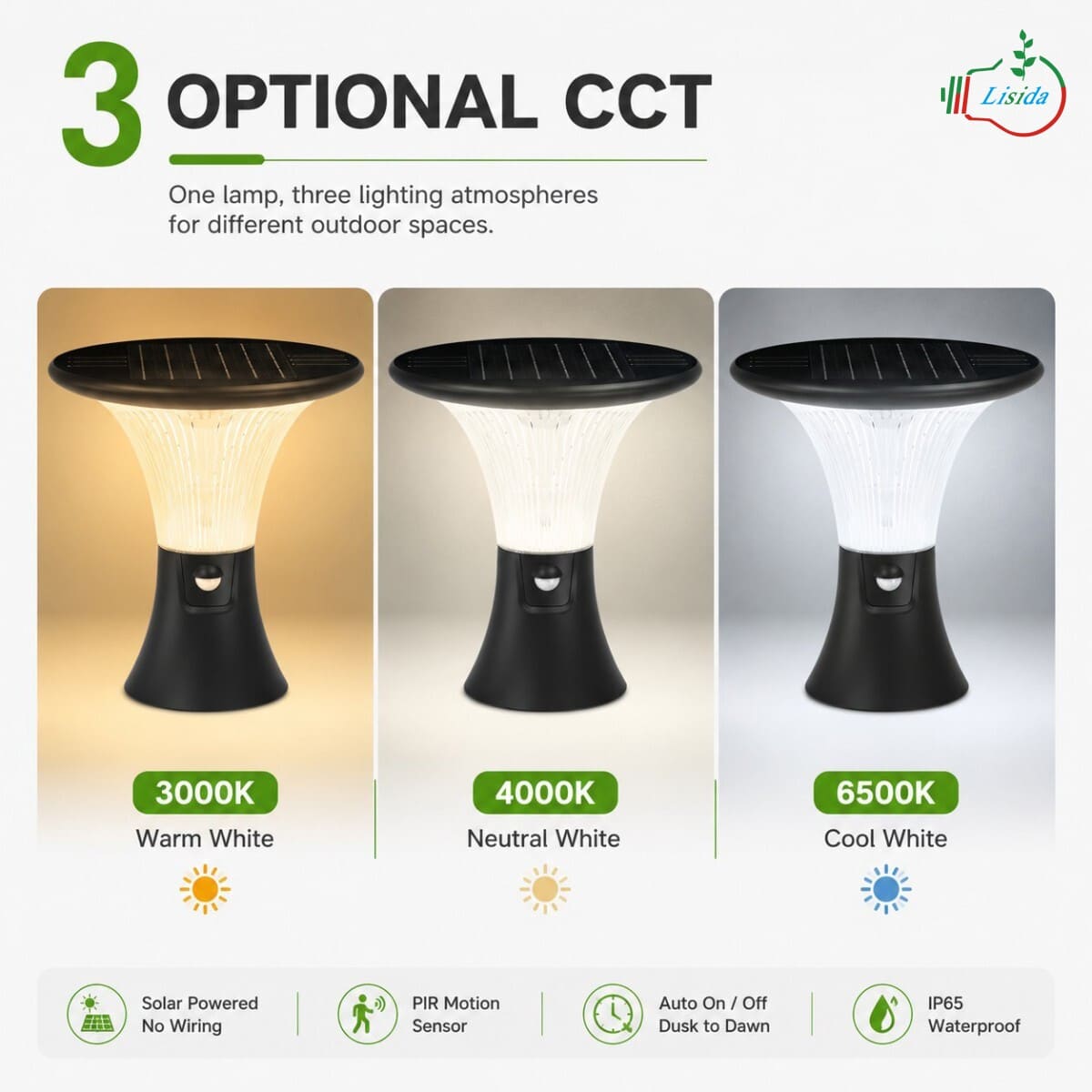 Diamond Solar Garden Light Three CCT Options for Global Market FitThree CCT Options for Global Market Fit
