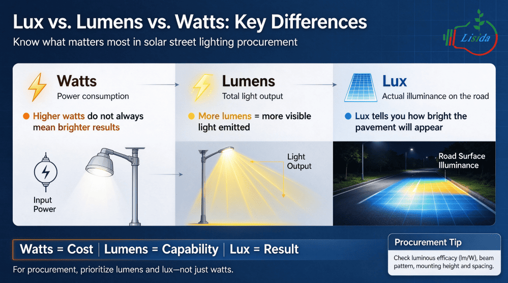 Lux vs Lumens vs Watts Key Differences Schematic diagram Lux vs Lumens vs Watts Key Differences Schematic diagram