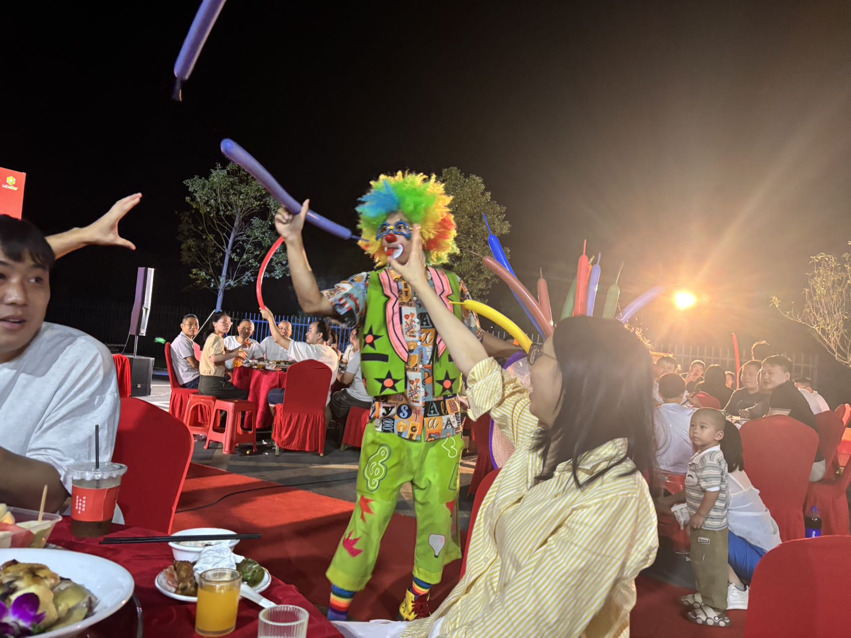 Clown actor interacting with staff Clown actor interacting with staff